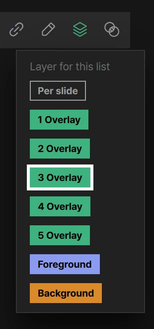 Layer for this list set to 3 Overlay: the lock chip beside the title, with the layer list opened again