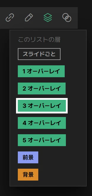 このリストの層を 3 オーバーレイにした状態: タイトル横のロックチップと、開き直した層の一覧